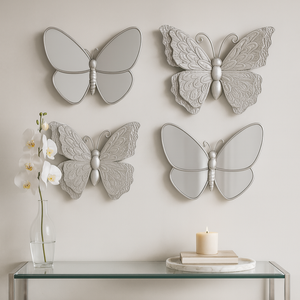 4 Piece Set Decorative Silver Butterflies for Wall Sculpture Decor-Sona Casa