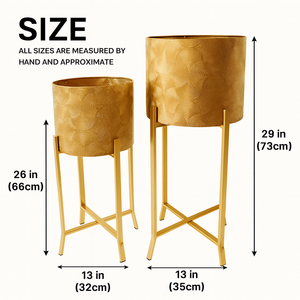 Rustic Gold Metal Pair of Planters with Detachable & Foldable Stand, Indoor Ornament for Fresh or Faux Plants Home Decor Gifts-Sona Casa