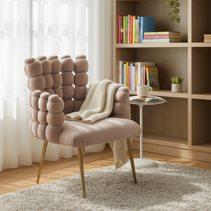 Set of 2 Modern Beige Upholstered Accent Chairs with Elegant Gold Metal Frames, Stylish & Comfortable Seating, Home Office Decor-Sona Casa