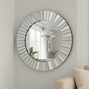 Large Round Silver Glass Mirror, Modern Frameless Wall Mirror, 80cm Diameter, Easy to Install Home Decor-Sona Casa