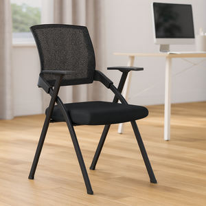 Black Folding Conference Chair, Set of 4 Stackable Corporate Training Seating, Ergonomic Minimalist Foldable Chair-Sona Casa