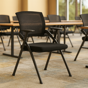 Black Folding Conference Chair, Set of 4 Stackable Corporate Training Seating, Ergonomic Minimalist Foldable Chair-Sona Casa