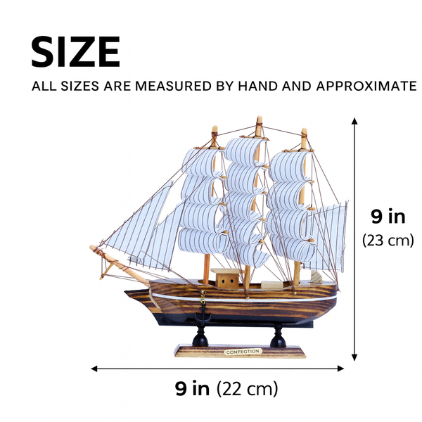 Brown Wooden Sailboat Model With Realistic Cloth Sails - Nautical Marine-Inspired Home Decor
