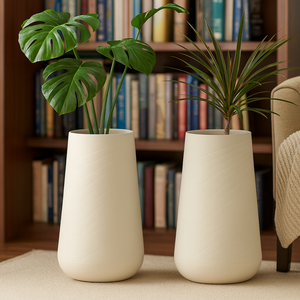 Set of 2 Tall White Indoor Self Watering Decorative Planter, 27" Modern Minimalist Flower Pot Home, Front Porch, Patio, Backyard & Garden Decor-Sona Casa