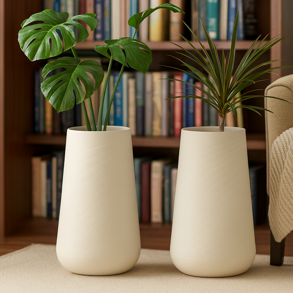 Set of 2 Tall White Indoor Self Watering Decorative Planter, 27" Modern Minimalist Flower Pot Home, Front Porch, Patio, Backyard & Garden Decor-Sona Casa
