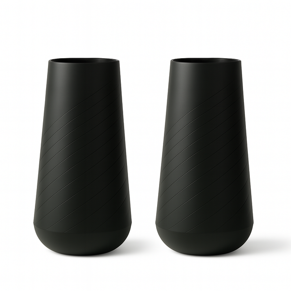 Set of 2 Tall White Indoor Self Watering Decorative Planters, 27 Inch Tall Black Planter with Riser Pot, Drain Hole-Sona Casa