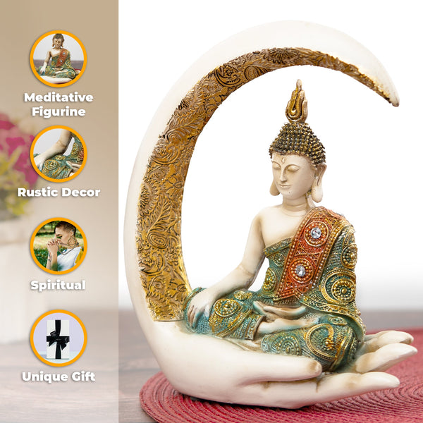 Mini Zen Buddha Statue, Rustic Polyresin, For Meditation Room Decor & Tabletop Feng Shui, Vintage Indian Spiritual Sculpture by Sona Casa