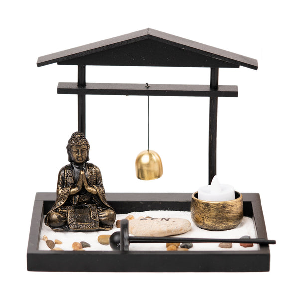 Small Rustic Buddha Statue | Black Meditation Figurine | Zen Home & Office Decor | Spiritual Healing Sculpture | Tealight Holder by Accent Collection