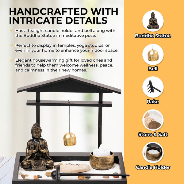 Small Rustic Buddha Statue | Black Meditation Figurine | Zen Home & Office Decor | Spiritual Healing Sculpture | Tealight Holder by Accent Collection