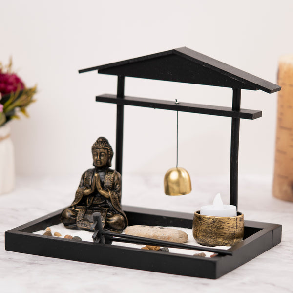 Small Rustic Buddha Statue | Black Meditation Figurine | Zen Home & Office Decor | Spiritual Healing Sculpture | Tealight Holder by Accent Collection