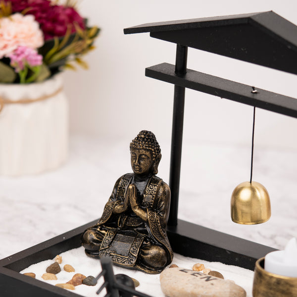 Small Rustic Buddha Statue | Black Meditation Figurine | Zen Home & Office Decor | Spiritual Healing Sculpture | Tealight Holder by Accent Collection