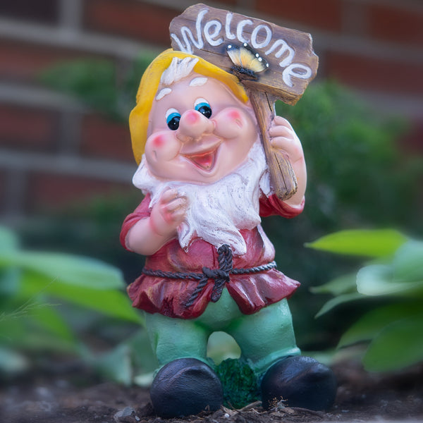 Welcoming Gnome Statue in Vibrant Colors, Weather-Resistant Garden Fairy Decor, Perfect for Front Door & Outdoor Ambiance by Sona Casa