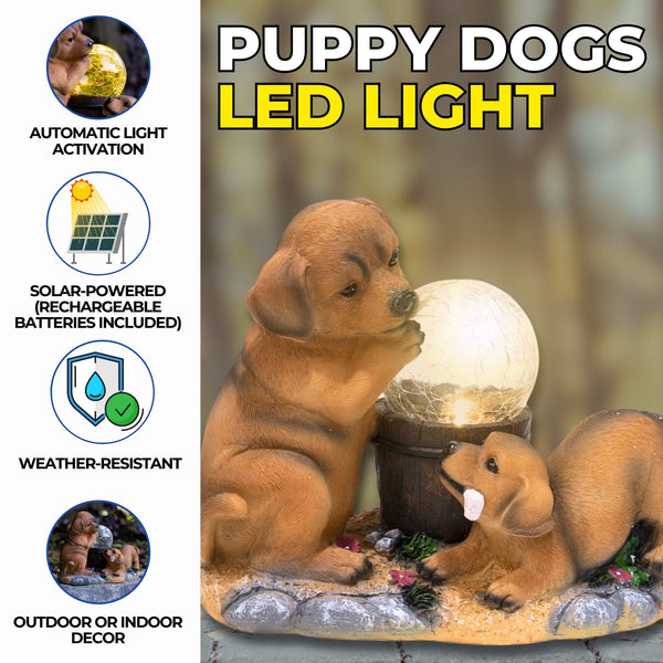 Brown Resin Solar Garden Dog Statue With 2 Playful Puppies - Perfect Gift For Dog Lovers And Gardening Enthusiasts by Accent Collection