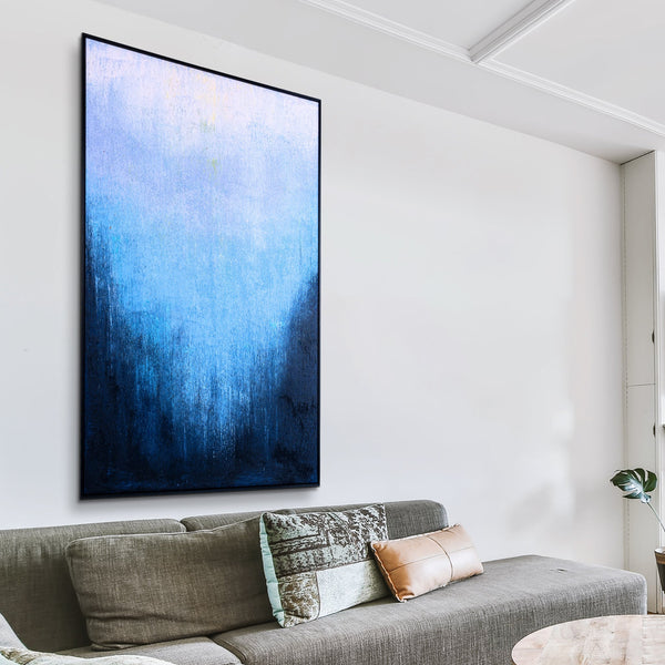 Large Navy Blue Impasto Texture Abstract Wood Canvas Art For Living Room Elegance by Accent Collection