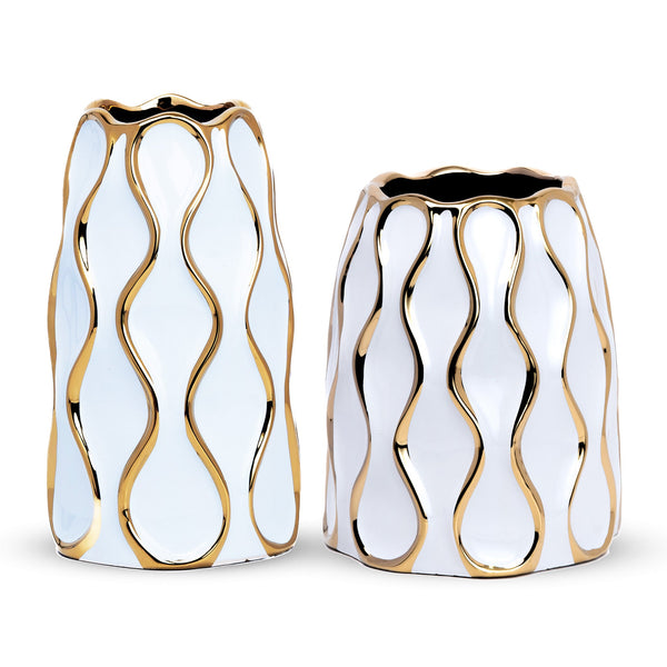 Elegant White Ceramic Flower Vase With Golden Trim - Perfect For Bouquets & Bohemian Decor, Ideal Centerpiece & Entryway Enhancer by Accent Collection