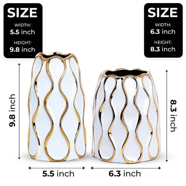 Elegant White Ceramic Flower Vase With Golden Trim - Perfect For Bouquets & Bohemian Decor, Ideal Centerpiece & Entryway Enhancer by Accent Collection