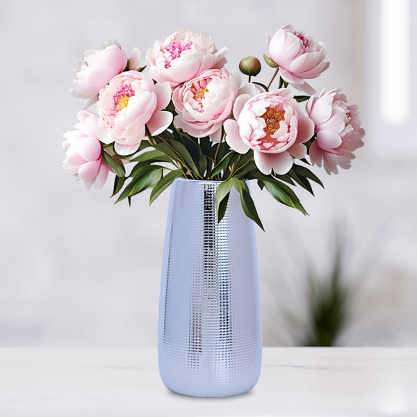 Aesthetic Silver & Chrome 25CM Ceramic Vase - Abstract Bohemian Decor For Fresh, Fake, Bud & Dry Flowers by Accent Collection