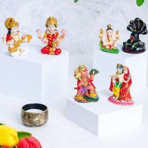 Pack Of 6 Mini Multicolor Polyresin, 2" Hindu Gods Figurines, Pooja Decor by Sona Casa