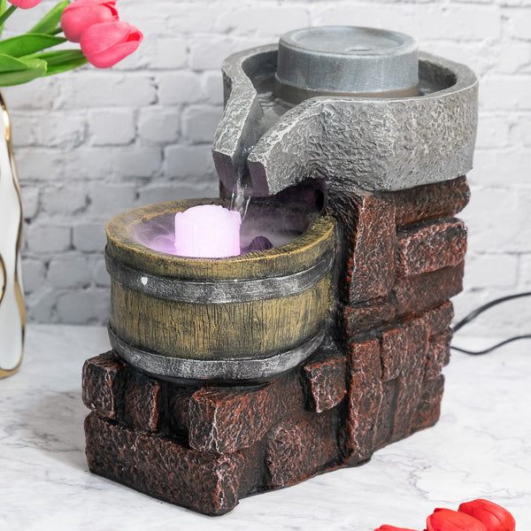Majestic Oasis Mini Waterfall Fountain, Brown & Gray Fiberglass Polyresin, Indoor Therapy Desk Decor With Adjustable Pump, Mist, And Lights by Sona Casa