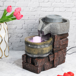 Majestic Oasis Mini Waterfall Fountain, Brown & Gray Fiberglass Polyresin, Indoor Therapy Desk Decor With Adjustable Pump, Mist, And Lights by Sona Casa