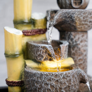 Indoor Water Fountain with Lights, 11" Asian Temple Desktop Waterfall by Sona Casa