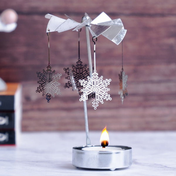 Silver Small 6" Metal Candle Holder with 1 Tealight Candle, Spinning Top, Diwali Gifts, Desk Altar Living Room Decor