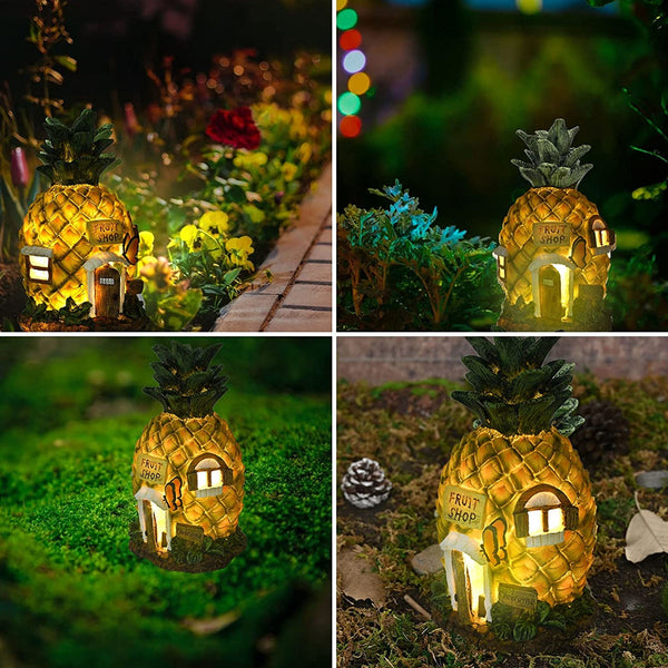 Cute Yellow-Green Polyresin Pineapple Solar Statue - Perfect Garden Gift & Fairy Decor by Sona Casa