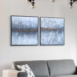 Large Abstract Canvas Art Duo, 28" Textured Wood Framed Minimalist Decor by Sona Casa