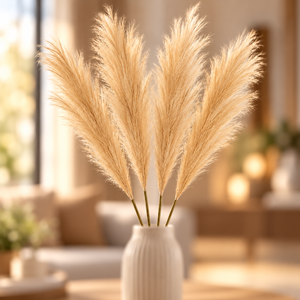 Light Brown Artificial Pampas Grass, Set of 4, 45-Inch Bendable Stems