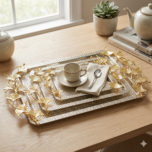 3 Pc Metal Serving Tray Set in Black Matte Finish – Modern Minimalist Home Decor Trays, Sizes 48x29cm, 41x25cm, 31x20cm