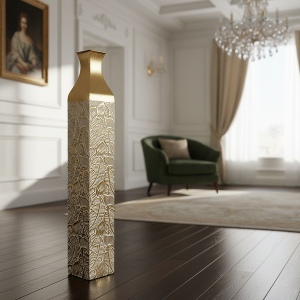Modern Decorative Metal Tall Vase, Gold Living Room Decor, 35" Pots for Pampas Grass