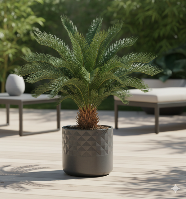 Artificial Sago Palm Plant, Indoor Home Office Decor, Realistic 83 cm Tropical Faux Cycas Plant with Stable Base