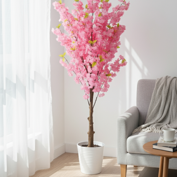 5 ft Tall Faux Pink Sichuan Cherry Blossom, Nearly Natural Large Artificial Tree, Indoor Decor for Living Room, Office, Patio