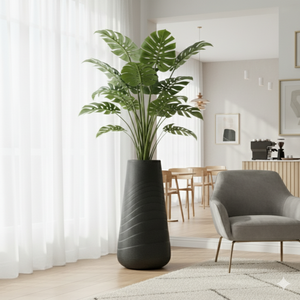 Modern Tall Black Indoor Outdoor Decorative Plant Pot, 33 in Contemporary Flower Pot Home, Office, Garden Decoration, Gift