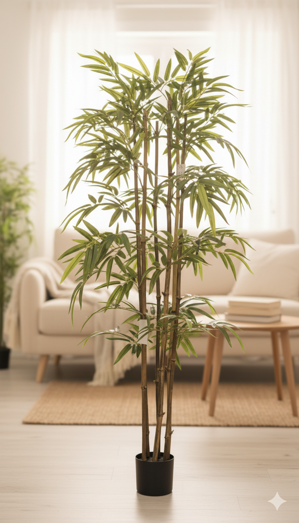 Artificial Bamboo Tree 4 ft Tall, Indoor Silk Bamboo, Realistic Fake Plant for Living Room Office Home Decor