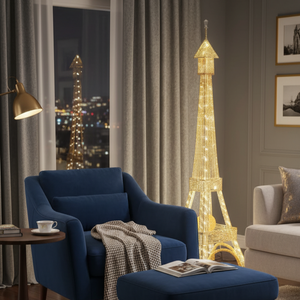 Tall Eiffel Tower LED Floor Lamp 63 inch Modern Decorative Paris France Model with Gold Frame & White LED Ambient, Home Decor Lighting, Remote Control-Sona Casa