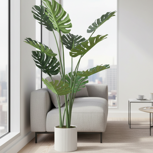 Large Artificial Monstera Plant, 120cm Nealy Natural with Cement Base, Indoor, Patio, Porch, Home Office Decor, Gifts-Sona Casa