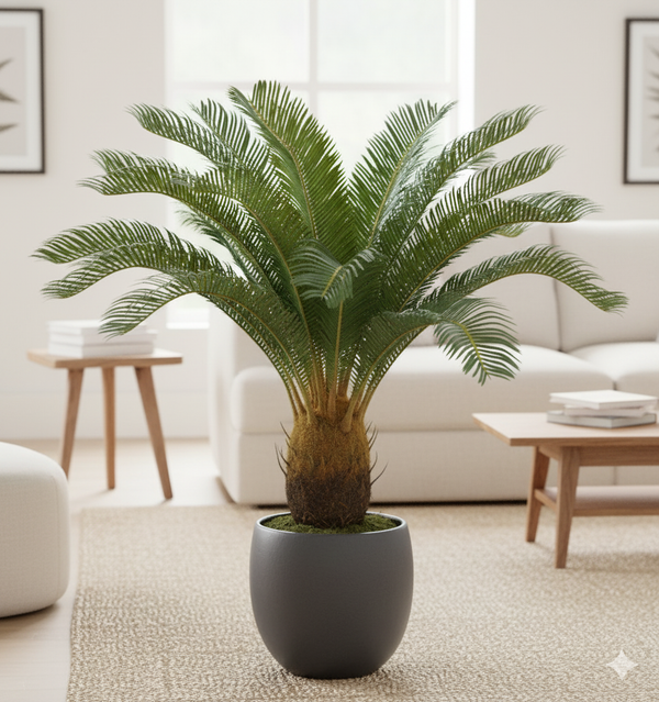 Artificial Sago Palm Plant, Indoor Home Office Decor, Realistic 83 cm Tropical Faux Cycas Plant with Stable Base