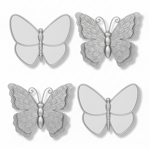 4 Piece Set Decorative Silver Butterflies for Wall Sculpture Decor-Sona Casa