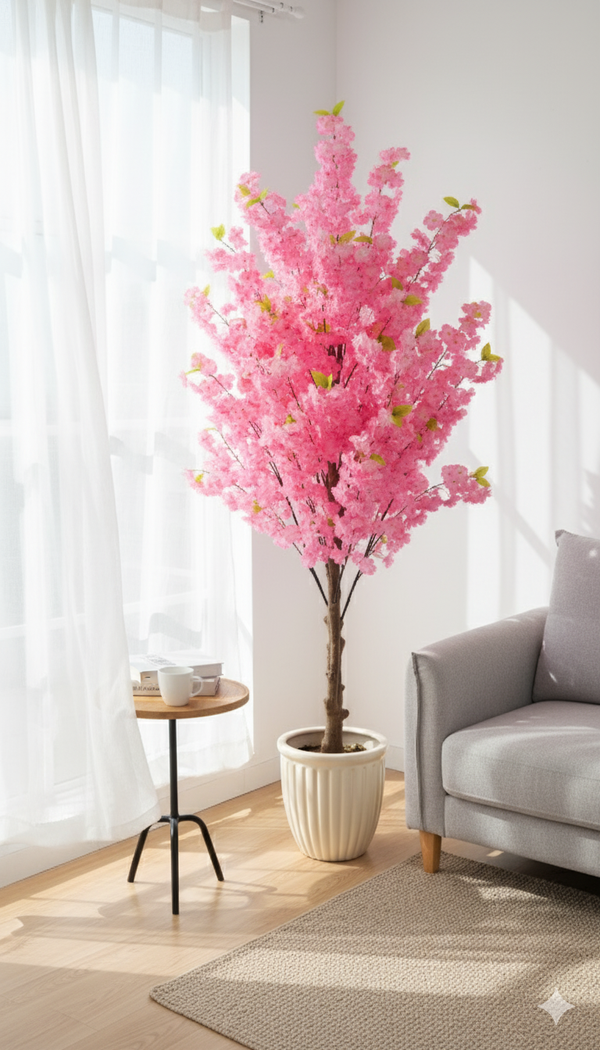 5 ft Tall Faux Pink Sichuan Cherry Blossom, Nearly Natural Large Artificial Tree, Indoor Decor for Living Room, Office, Patio