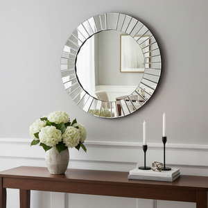 Large Round Silver Glass Mirror, Modern Frameless Wall Mirror, 80cm Diameter, Easy to Install Home Decor-Sona Casa