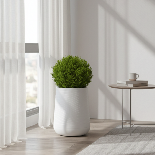 Modern Tall White Indoor Outdoor Decorative Planter, 33 in Contemporary Flower Pot Home, Office, Garden Decoration, Gift