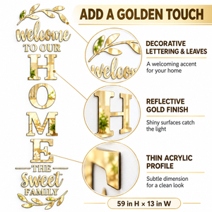 Gold DIY 3D Acrylic HOME Wall Stickers and Decals