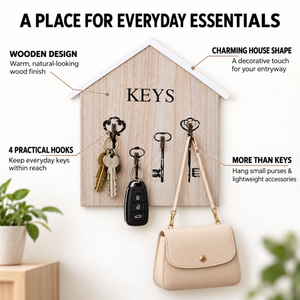 Wooden Wall Key Holder, 4 Hooks