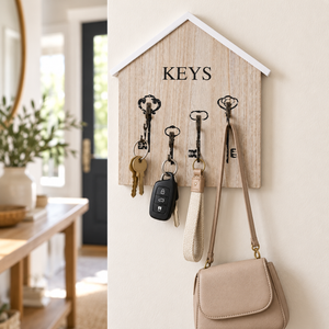 Wooden Wall Key Holder, 4 Hooks