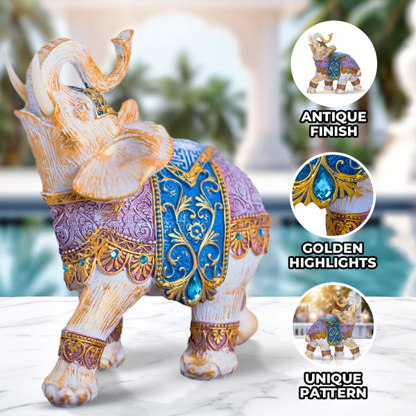 Elephant Statue, 8" Multicolor Animal Figurine, Sculptures, Coffee Table Decor, Ideal Housewarming Gift