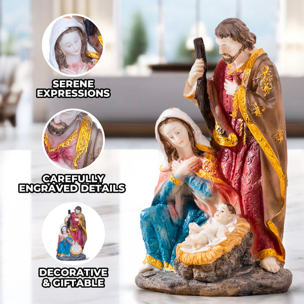 Catholic Holy Family Nativity Set, 8" Handcrafted Joseph, Mary & Jesus Statue, Religious Figurine Altar Decor, Christian Gifts