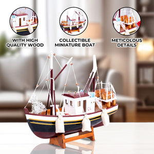Wood Sailboat Model, 16" Nautical Desk Sculpture, Coastal Table Decor by Sona Casa