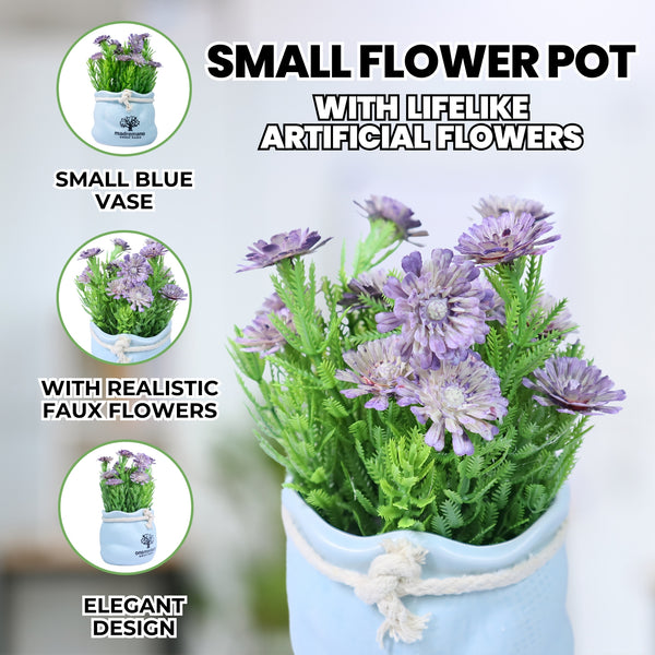 Small Potted Artificial Flowers, 6" Desk Decor for Living Room or Home by Sona Casa