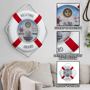 Lifebuoy Wall Clock, 14" Silent Non Ticking, Nautical Living Room Decor by Sona Casa